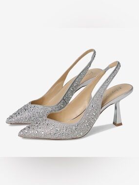 Brand New in Box Betsy Johnson Clark Rhinestone Slingback Heel-Silver